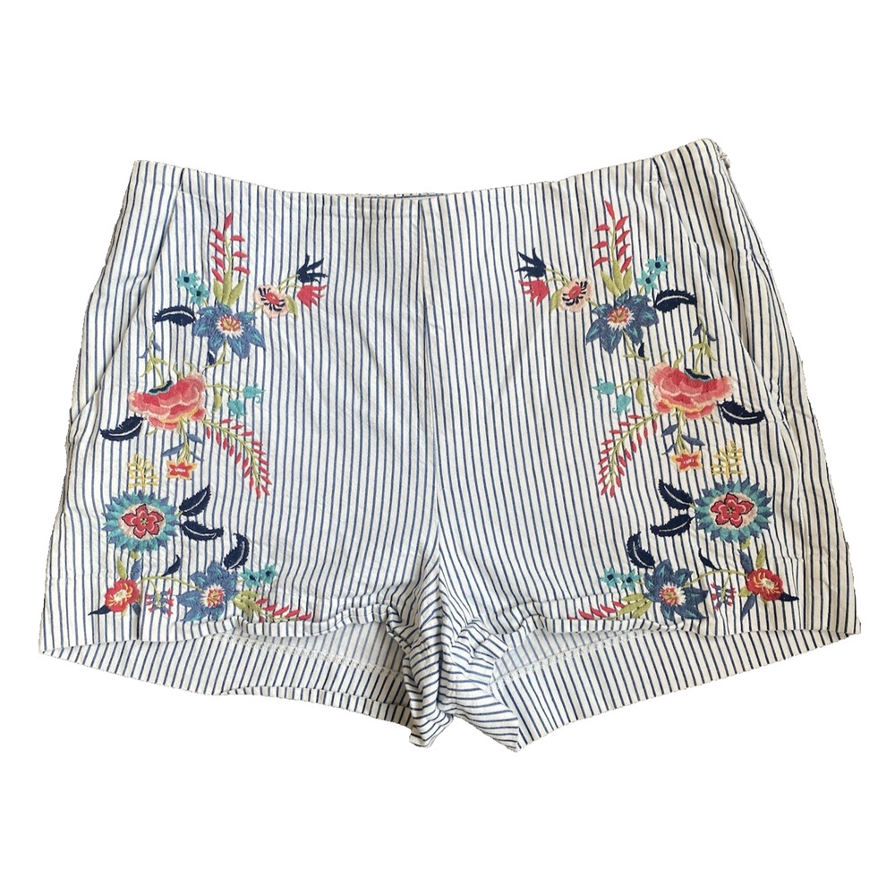 Loft Shorts Womens 4 White & Blue Striped Floral Casual Vacation Resort Wear